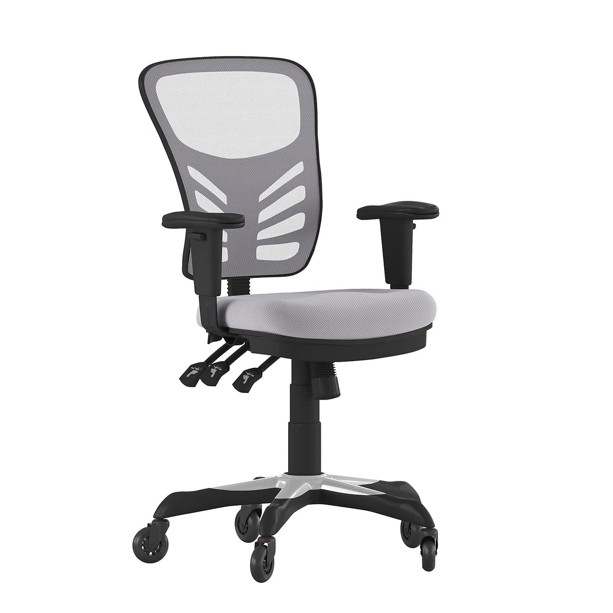 Flash Furniture Nicholas Mid-Back Multifunction Executive Swivel Ergonomic Office Chair With Adjustable Arms, Transparent Roller Wheels, 27&Quot;, Gray Mesh