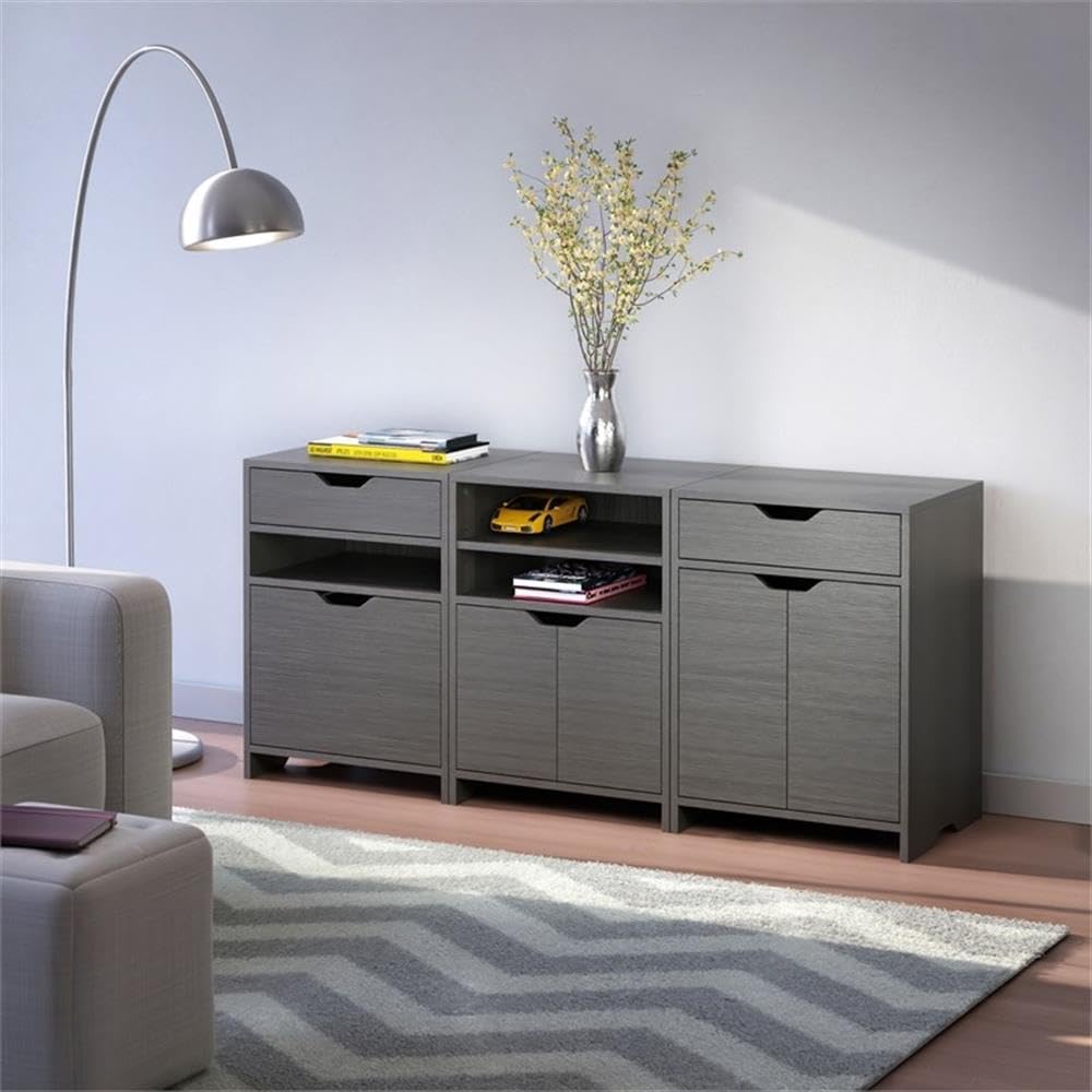 Winsome Wood Nova 3-Pc Storage Cabinet Set, Charcoal
