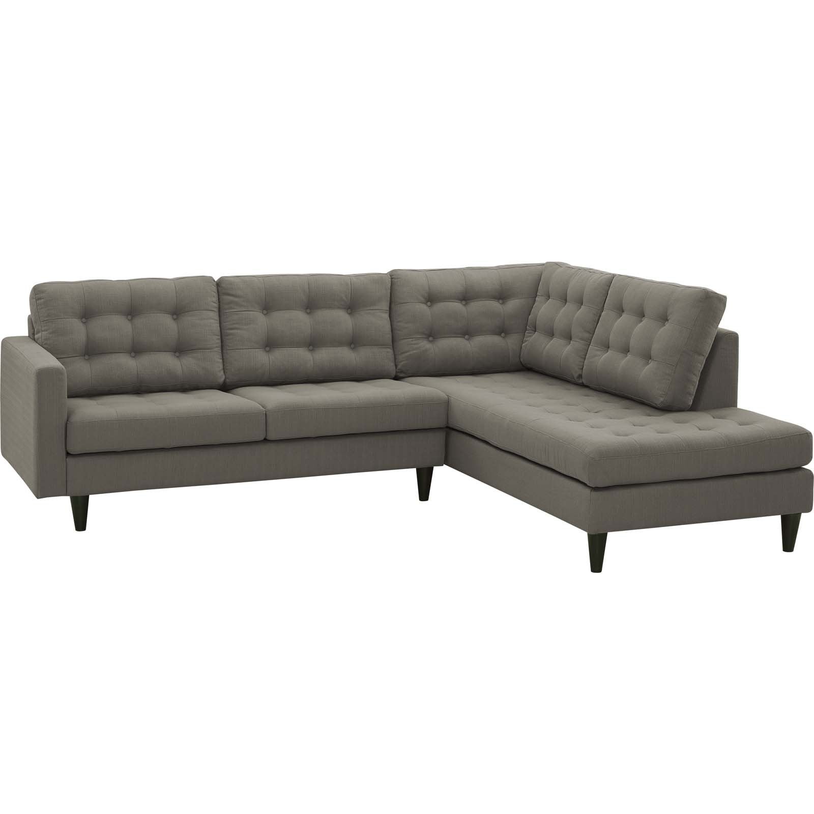 Modway Empress Mid-Century Modern Upholstered Fabric, Right Facing Bumper Sectional, Granite