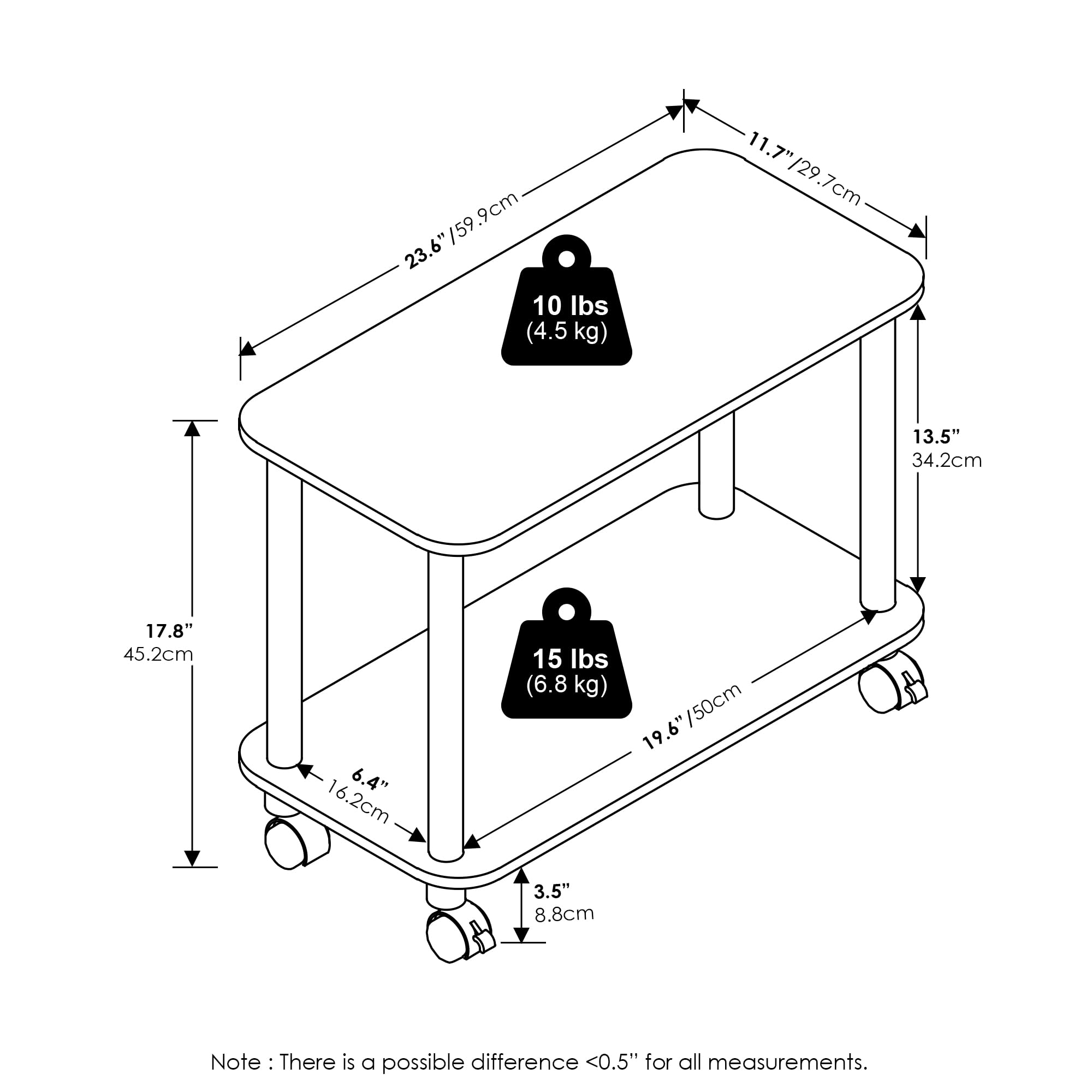 Furinno Turn-N-Tube Modern Rectangle End Table, Side Table with Casters, Espresso/Black