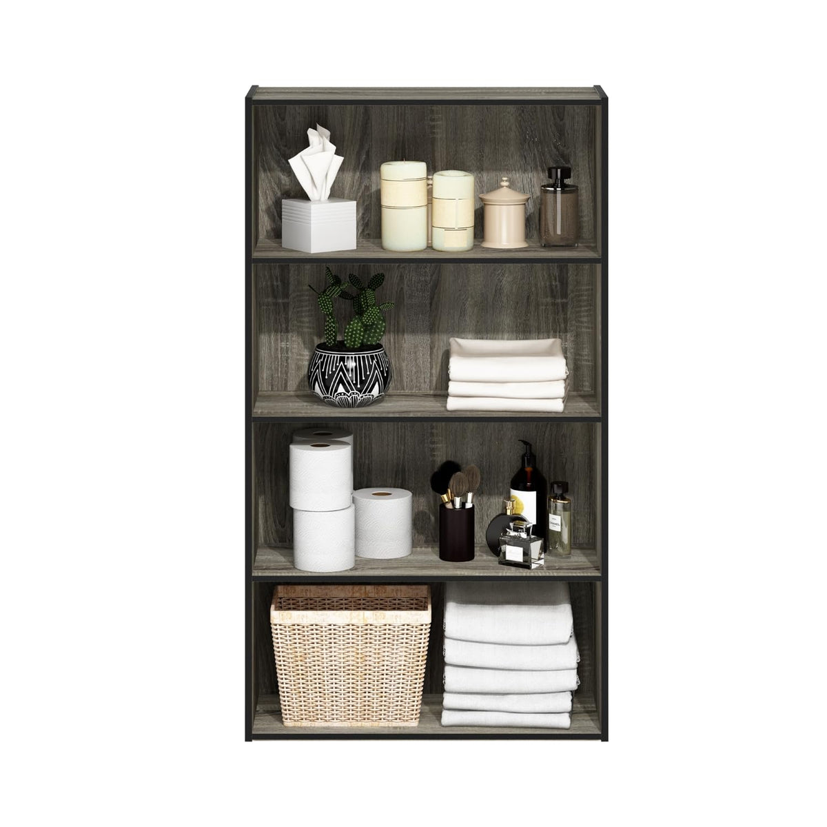 Furinno Pasir 4 Tier Open Shelf, French Oak Grey