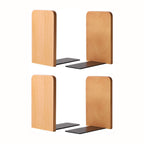Muso Wood Book Ends for Shelves, Non-Slip Bookends, Heavy Duty Wooden Bookend Support for Books and Movies (Beech 2 Pairs)