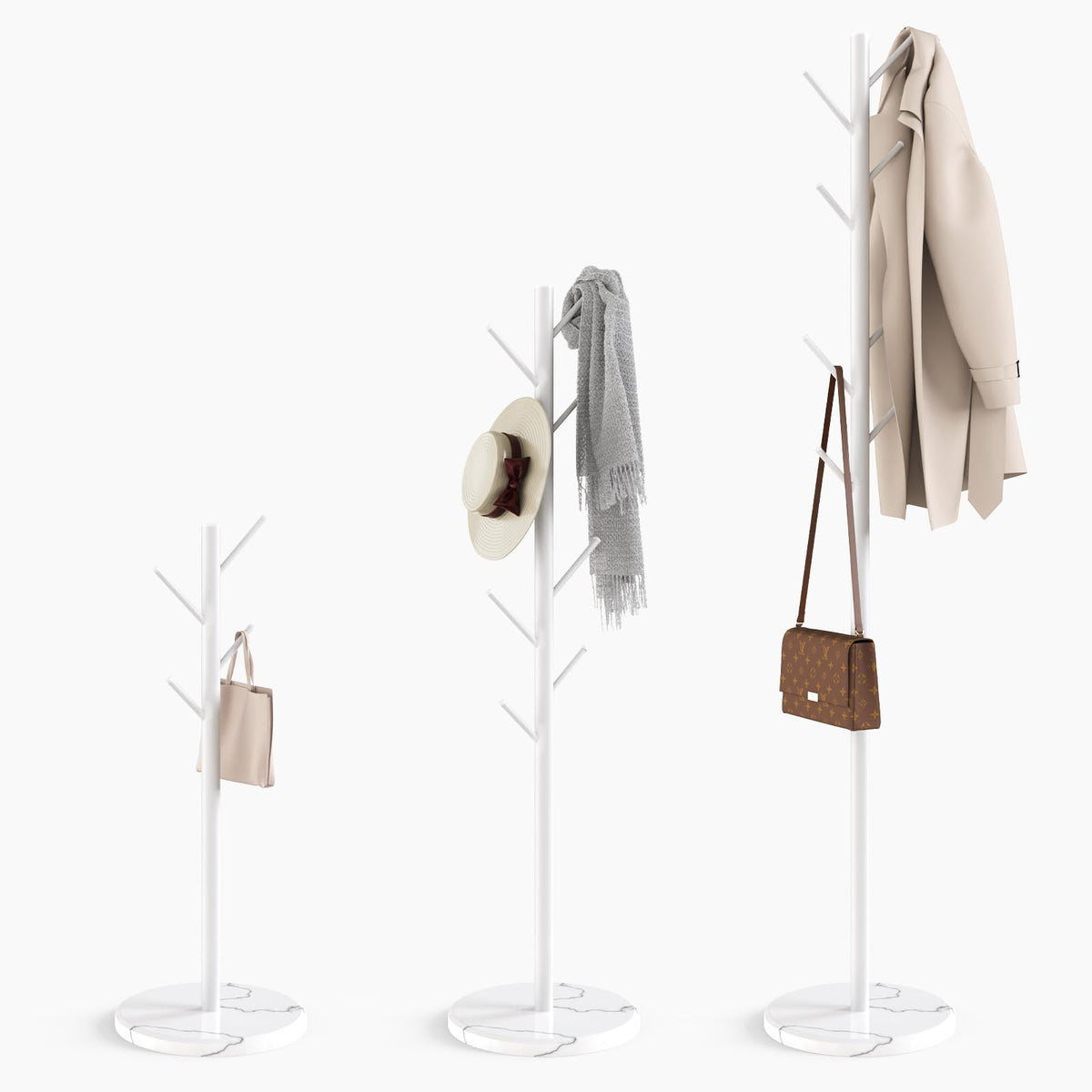 HzTinT Coat Rack with Natural Marble Base, 3 Adjustable Height Coat Tree