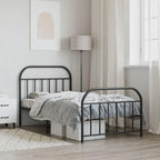 vidaXL Single Bed Frame - Durable Powder-Coated Steel with Headboard and Footboard - Extra Storage Space - Includes Metal Slats and Legs - Black
