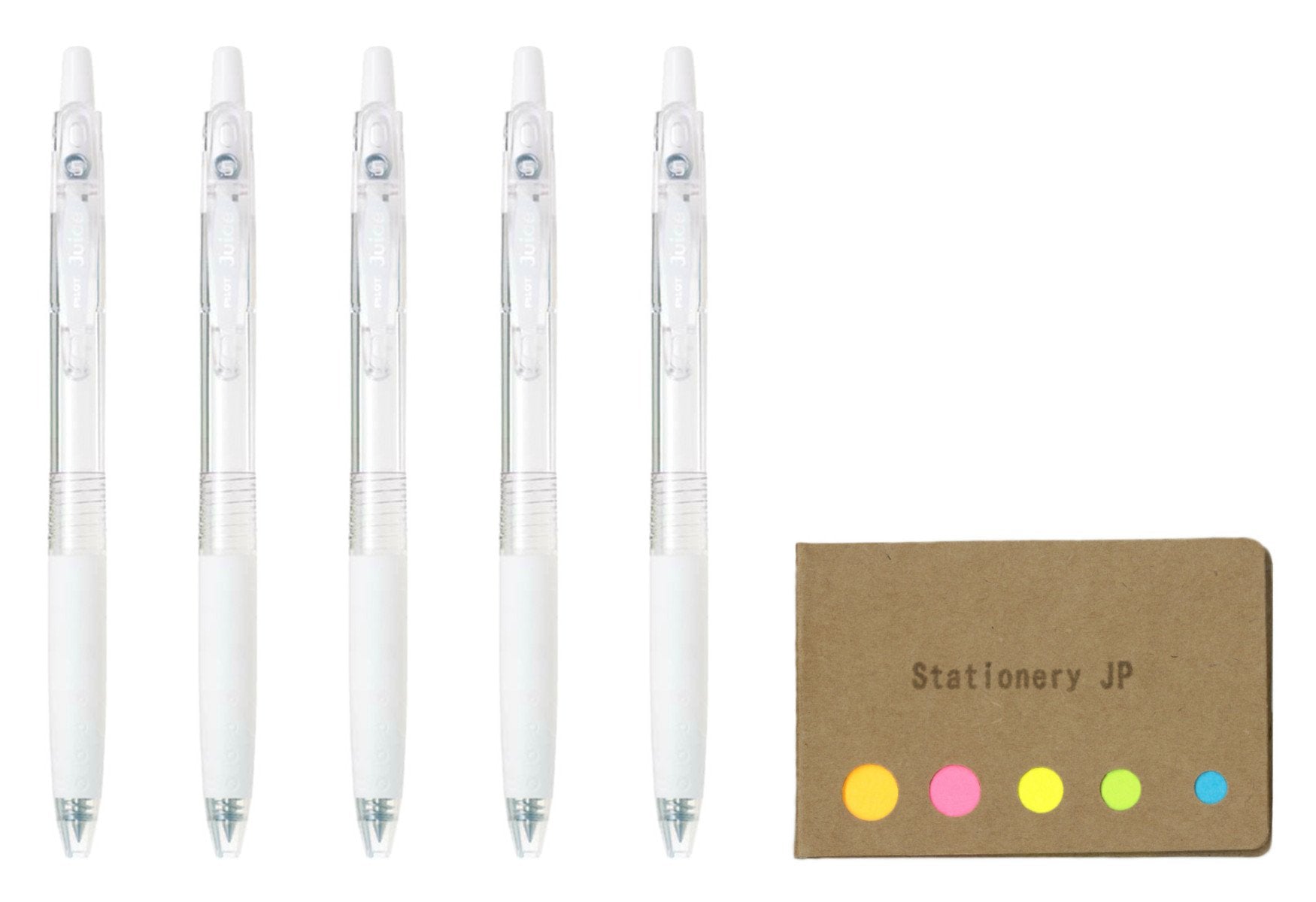 Pilot Juice 05 Retractable Gel Ink Pen, Extra Fine Point, 0.5Mm, White Ink, 5-Pack, Sticky Notes Value Set