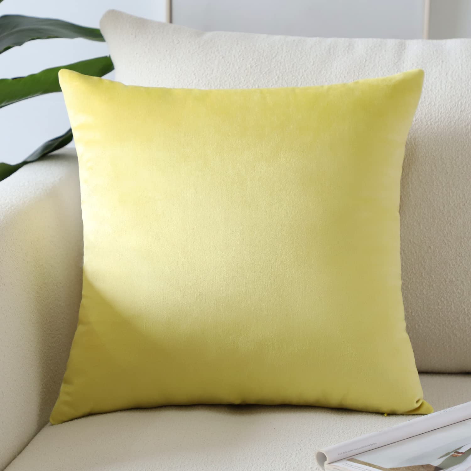 Artscope Luxury Velvet Pillow Covers Super Soft Decorative Square Throw Pillow Covers Case Cushion Covers For Sofa Couch Bedroom Car Decor 24X24 Inch Lemon Yellow