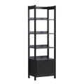 Walker Edison Transitional Reeded Narrow Open Bookshelf with Drawer Home Office Living Room, Bedroom, 4-Shelf Bookcase with Bott