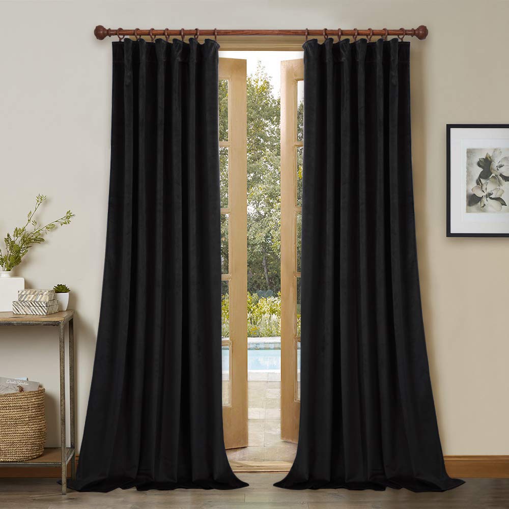Stangh Extra Long Black Velvet Curtains 144 Inches Long, Back Tab Luxury Home Decoration Thermal Insulated Window Drapes For Hig