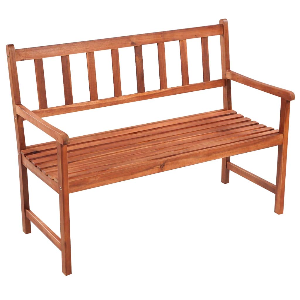 vidaXL Solid Acacia Wood Patio Bench with Wine Red Cushion - Versatile Garden, Deck, Hallway Seating Furniture, with Armrests, Outdoor/Indoor Use, Easy to Assemble, Rustic Charm