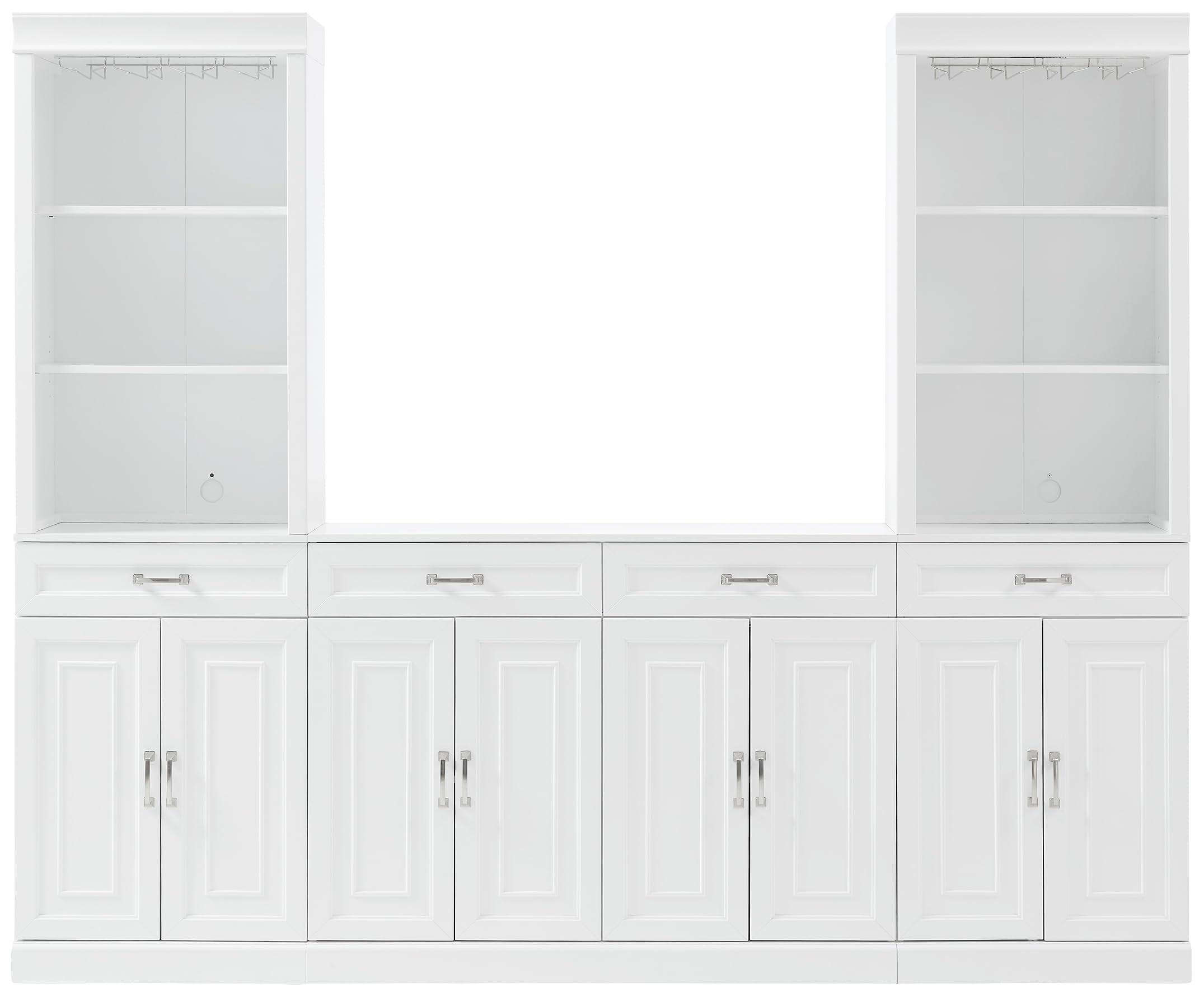 Crosley Furniture Stanton 2-Piece Wine, Liquor, Coffee Bar Cabinet Set with Sideboard and Storage Shelves, White