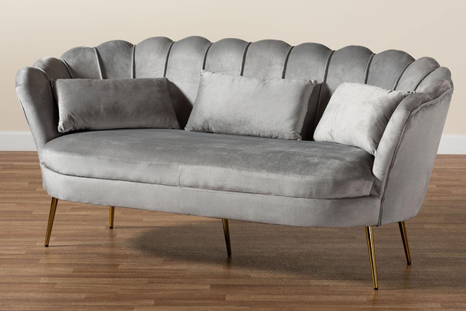 Baxton Studio Genia Contemporary Glam and Luxe Grey Velvet Fabric Upholstered and Gold Metal Sofa