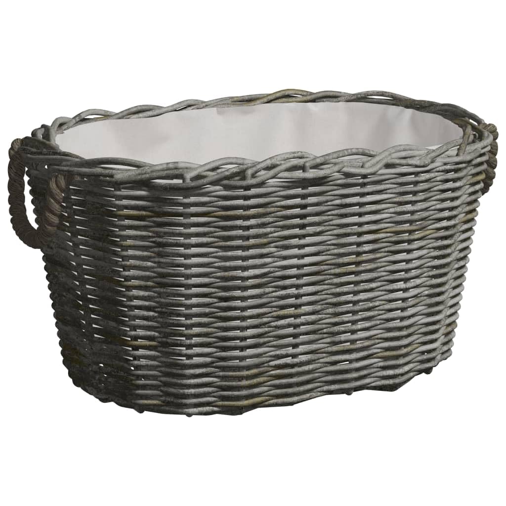 vidaXL Full Willow Firewood Basket - Gray Finish - Versatile Storage Basket with Carrying Handles - Rustic Charm, Ideal for Country Style Home Décor