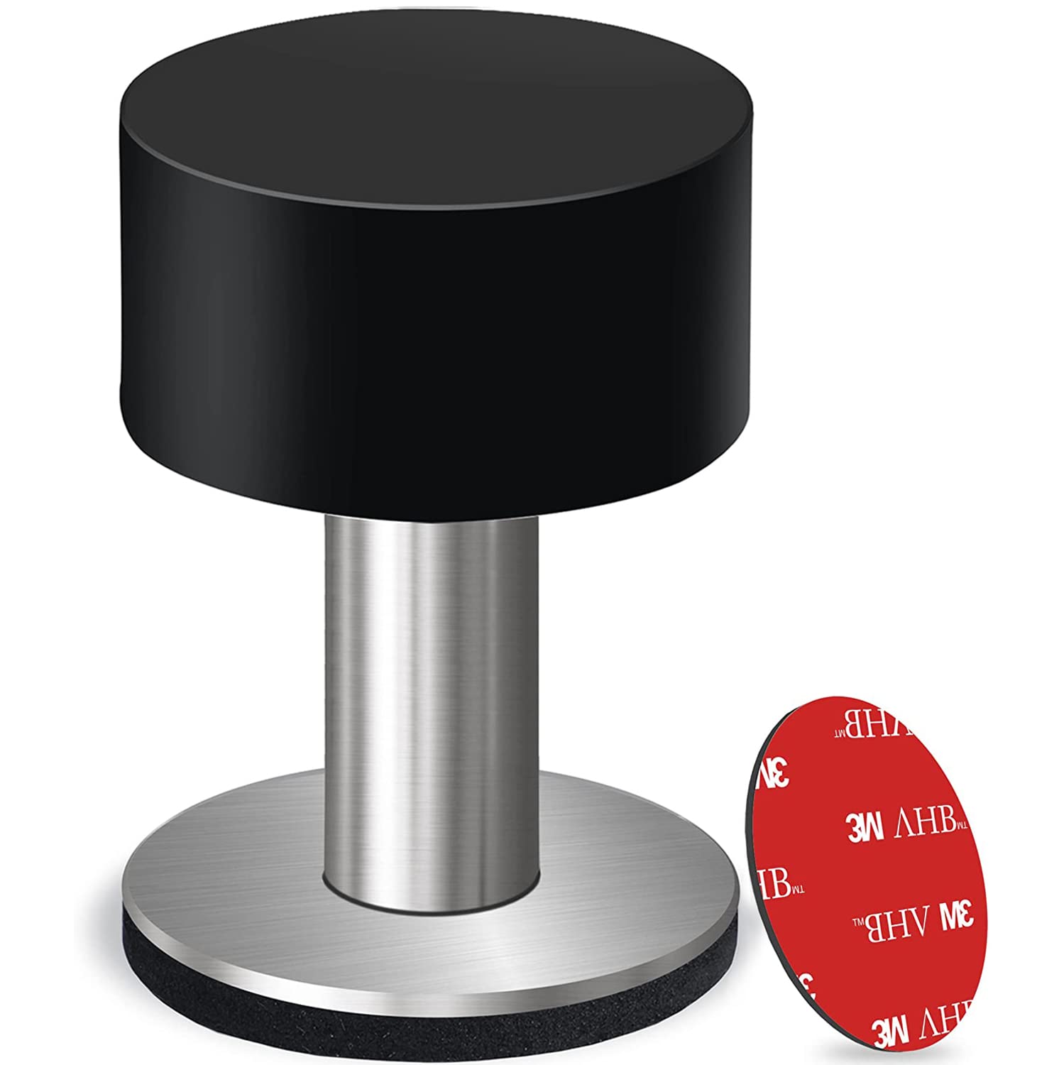 Door Stoppers With Extra Stickers, Self-Adhesive Door Stop With White Rubber & Stainless Steel Body - Sound Dampening Door Bumpe