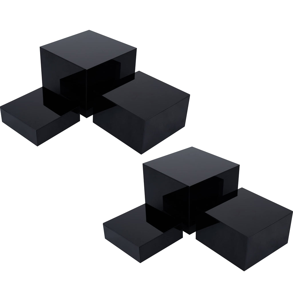 Red Co. Set of 3 Glossy Black Acrylic Cube Display Nesting Risers with Hollow Bottoms - 2 Pack