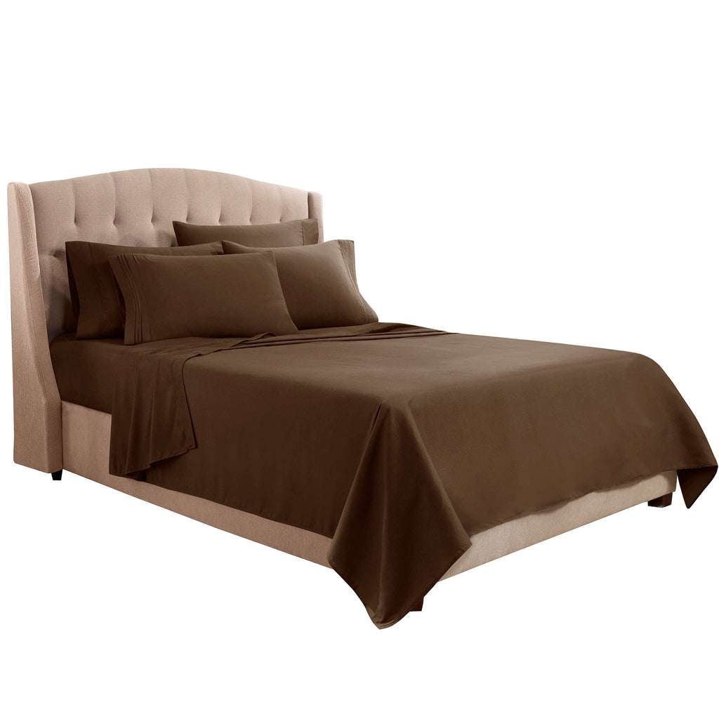 Clara Clark Cal King Sheets, 6 Piece Set - Hotel Luxury Sheets For Cal King Size Bed, Super Soft Bedding Sheets & Pillowcases, Cal King Size Sheets, Chocolate Brown