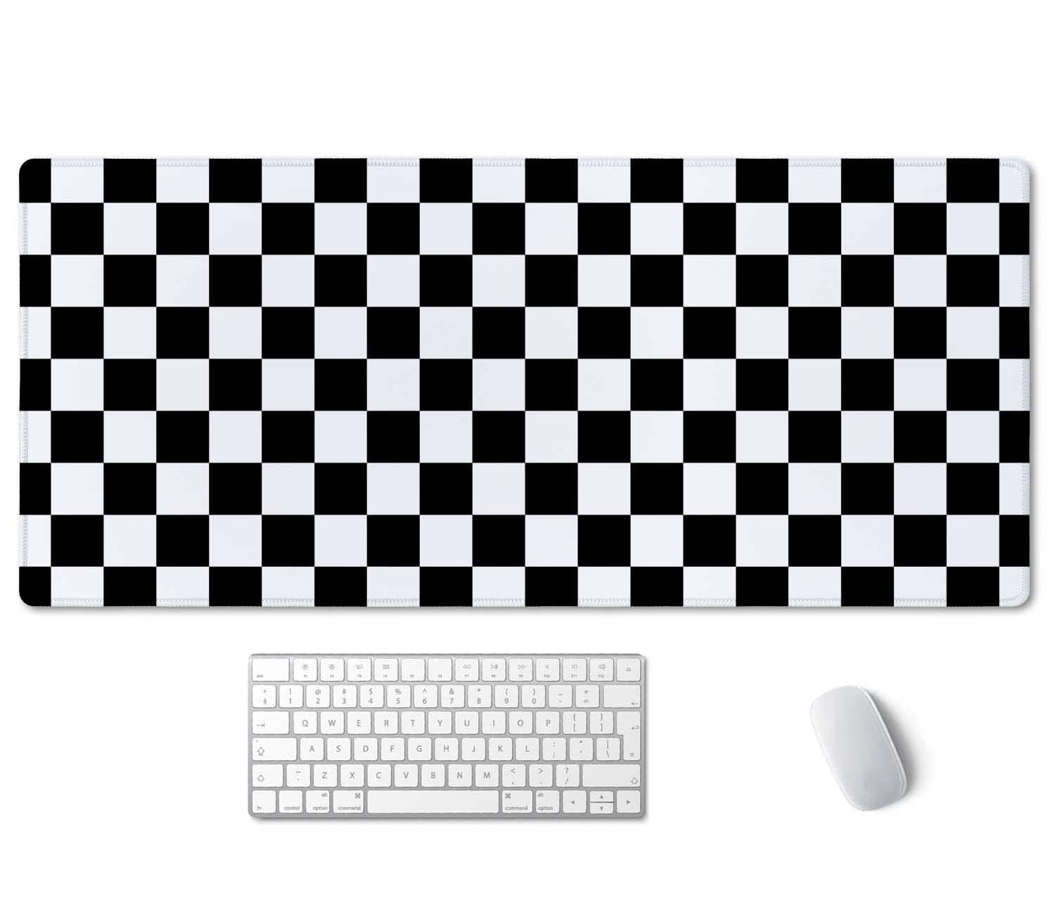 Ssoiu Checkered Desk Mat Extended Gaming Mouse Pad (35.5X15.7 In), Large Stable Rubber Base Mousepad With Stitched Edges, Keyboa