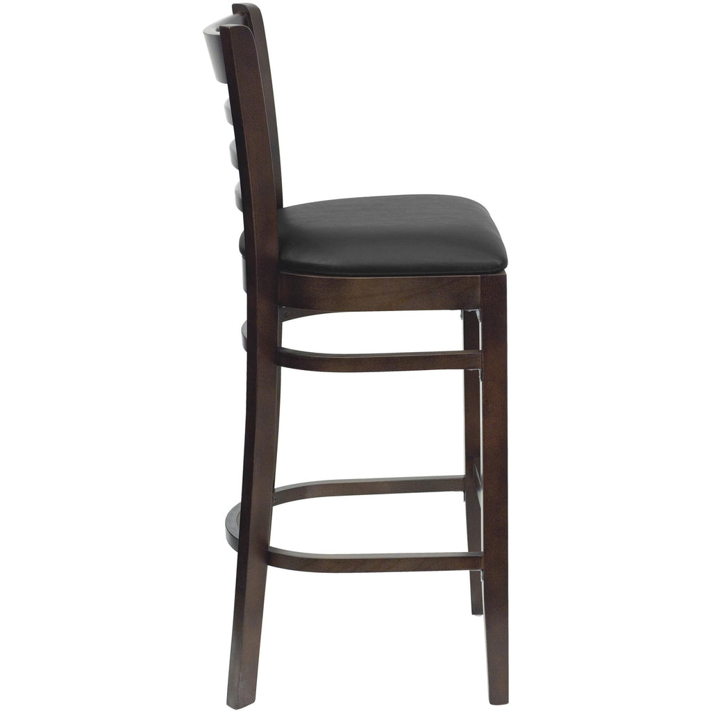 Flash Furniture HERCULES Series Ladder Back Walnut Wood Restaurant Barstool - Black Vinyl Seat