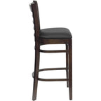 Flash Furniture HERCULES Series Ladder Back Walnut Wood Restaurant Barstool - Black Vinyl Seat