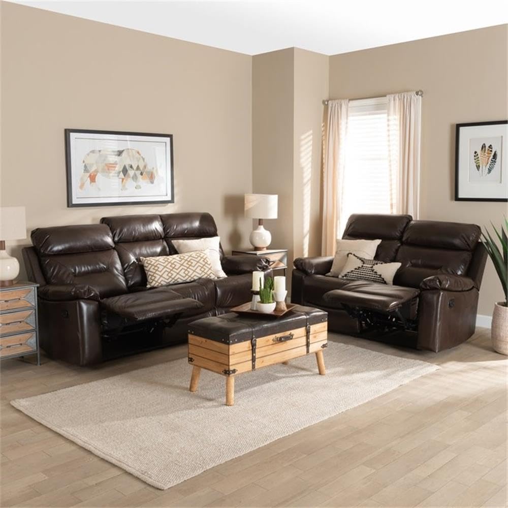 Baxton Studio Byron Dark Brown 2-Piece Reclining Living Room Set