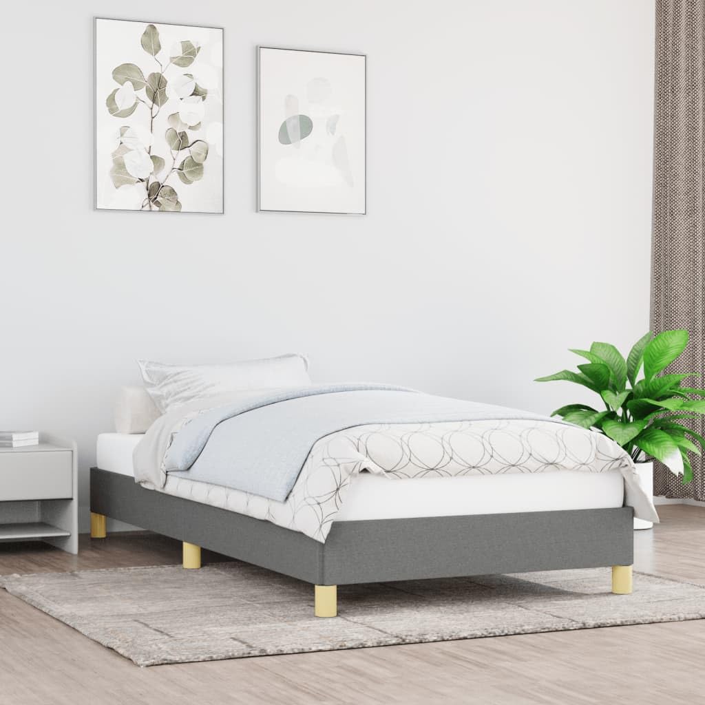 vidaXL Twin Bed Frame in Dark Gray, Modern Design, Durable Fabric, Sturdy Legs, Plywood Slats, Easy Assembly, Suitable for 39.4&quot;x74.8&quot; Mattress – Engineered Wood Construction