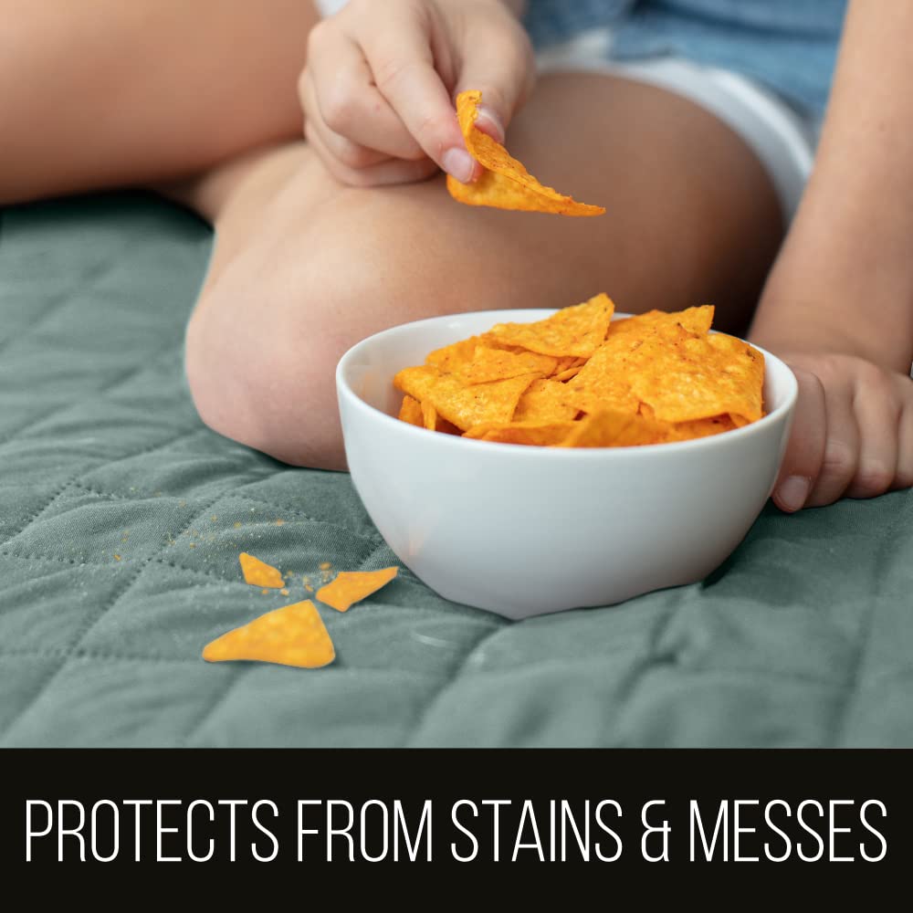 Sofa Shield Patented Couch Slip Cover, Large Cushion Protector, Reversible Stain And Dog Tear Resistant Slipcover, Quilted Microfiber 78” Seat, Washable Covers For Dogs Pets Kids, Seafoam Cream