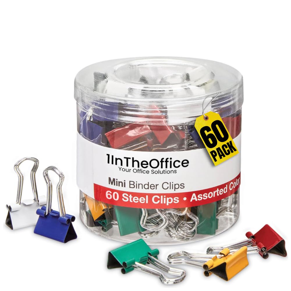 1Intheoffice Multicolored Binder Clips, Mini, 60Ct