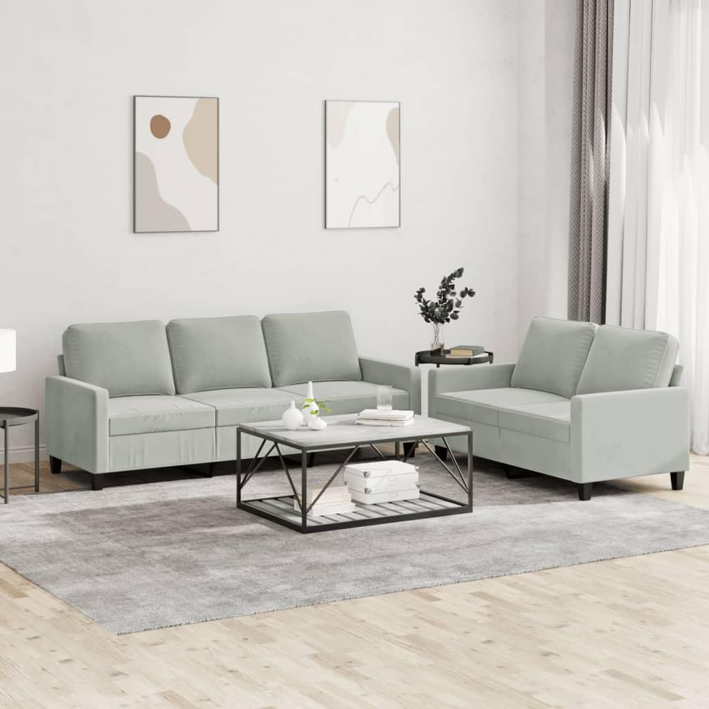 vidaXL Two-Piece Sofa Set in Light Gray Velvet - Comfortably Padded for Relaxation with Sturdy Frame Design