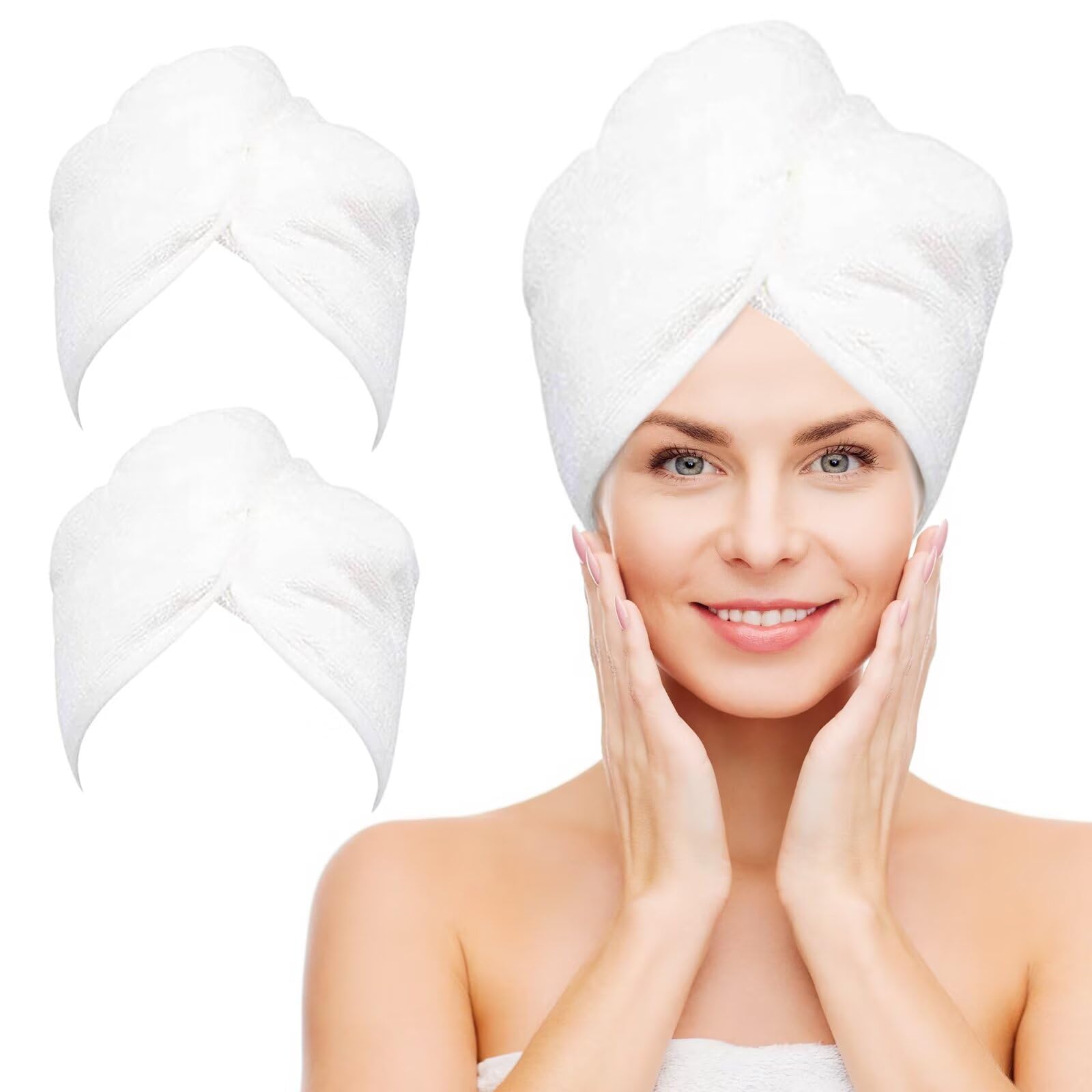NEXCOVER Microfiber Hair Towel, 2 Pack (White Color) 9.8 inch X 25.5 inch Hair Turbans,Ultra Absorbent,Fast Drying Hair Towel Wr