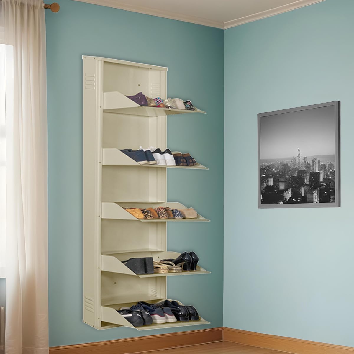 Delite Kom 24 Inch Wide, 5 Shelf Metal Shoe Rack Wall Mounted For Home With Central Lock | Holds Upto 15 Shoes Or 25 Slippers Pa