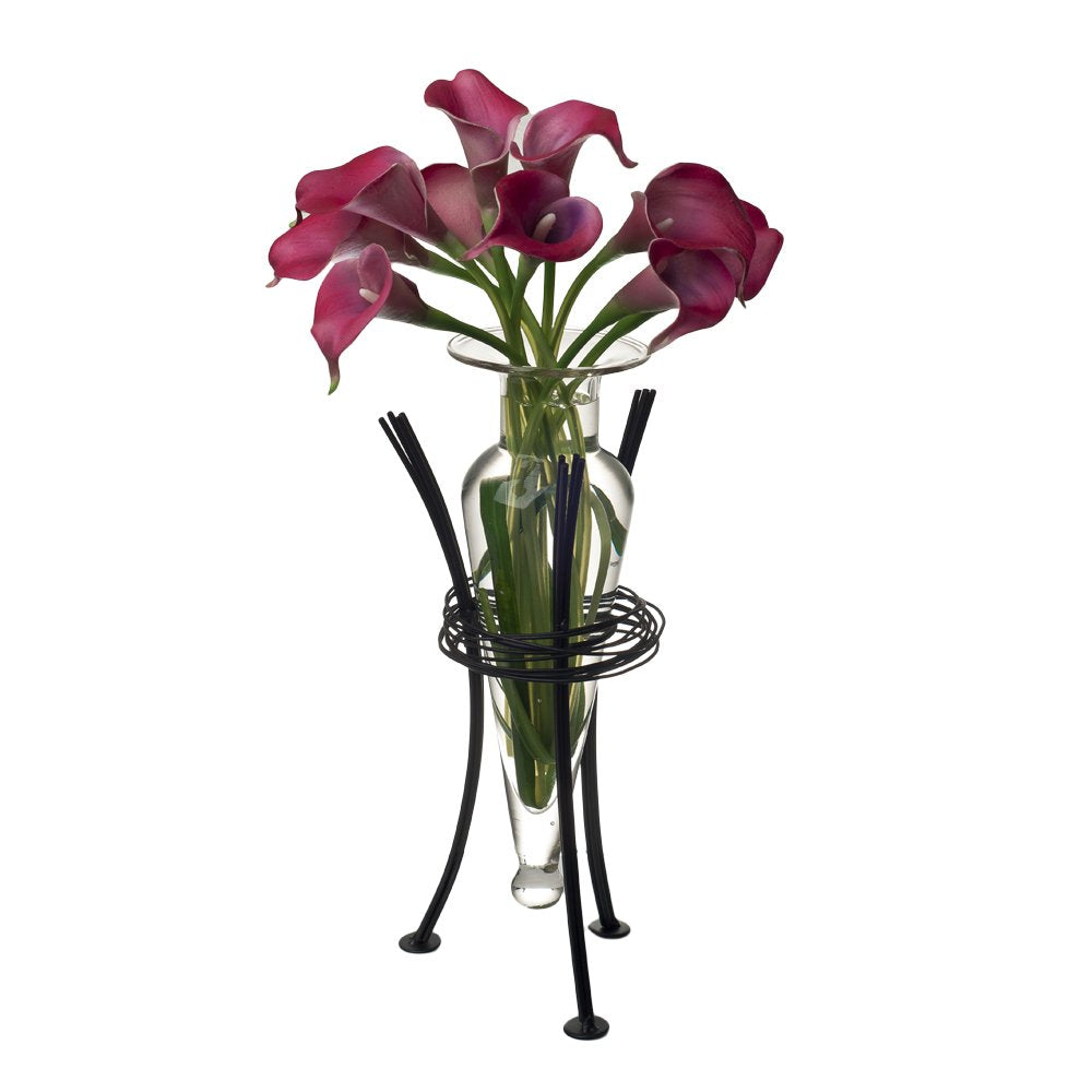 Danya B. Decorative Glass Amphora Flower Vase with a Wrap-Around Metal Wire Stand Clear Glass, Home Decor for Table Centerpiece 