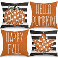 Geeory Fall Pillow Covers 18X18 Set Of 4 Fall Decor Polka Dots Pumpkin Maple Leaf Happy Fall Stripes Decorative Throw Pillows Fa