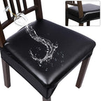 Searchi Waterproof Pu Dining Chair Seat Covers Set Of 4, Soft Removable Washable Seat Covers For Dining Chairs, Dining Room Seat Cover Protector (Rear-Covered, Pu Black)