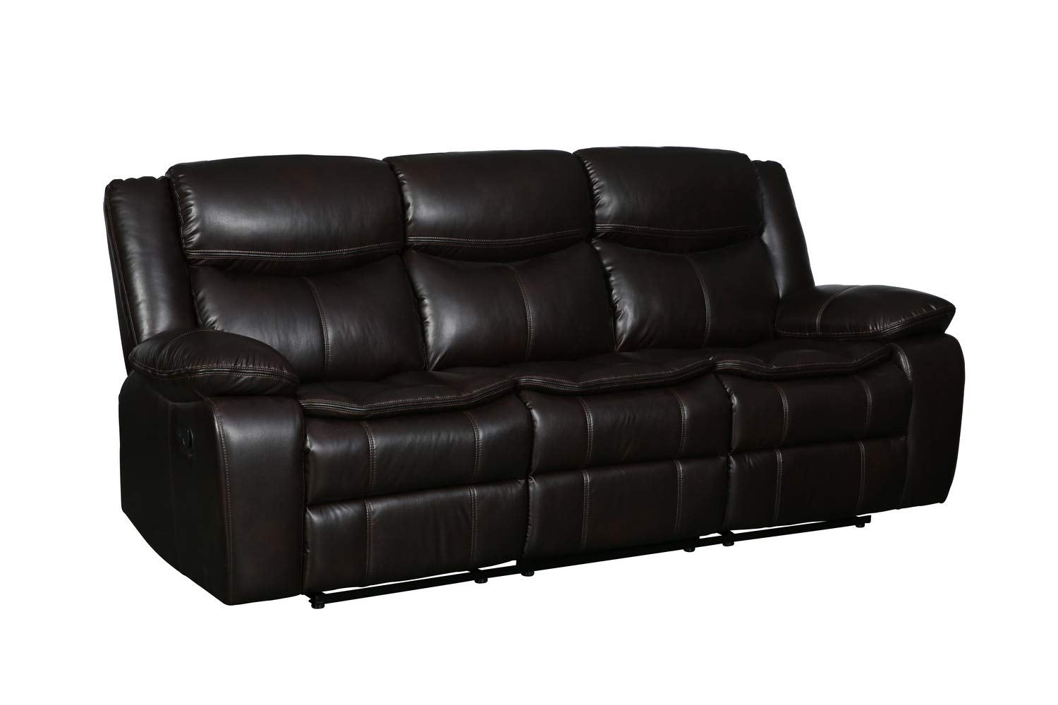 HomeRoots 86' Brown Leather Match and Black Reclining Sofa