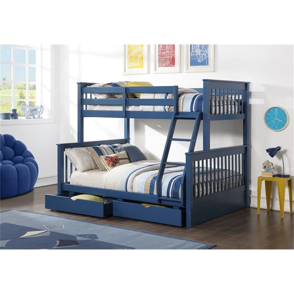 Acme Harley II Twin Over Full Wooden Bunk Bed with 2 Drawers in Navy Blue