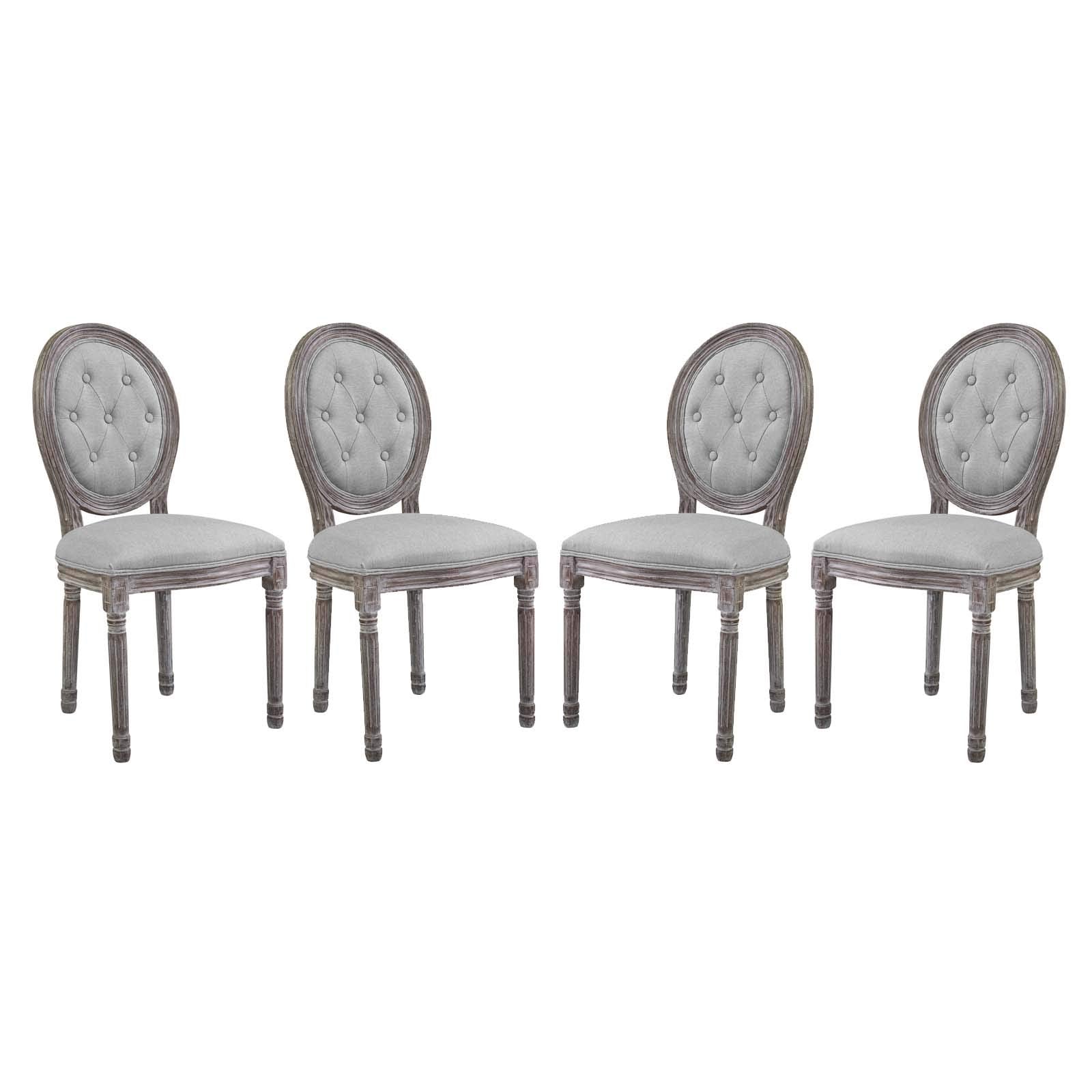 Modway Arise French Vintage Tufted Upholstered Fabric Four Dining Side Chairs In Light Gray