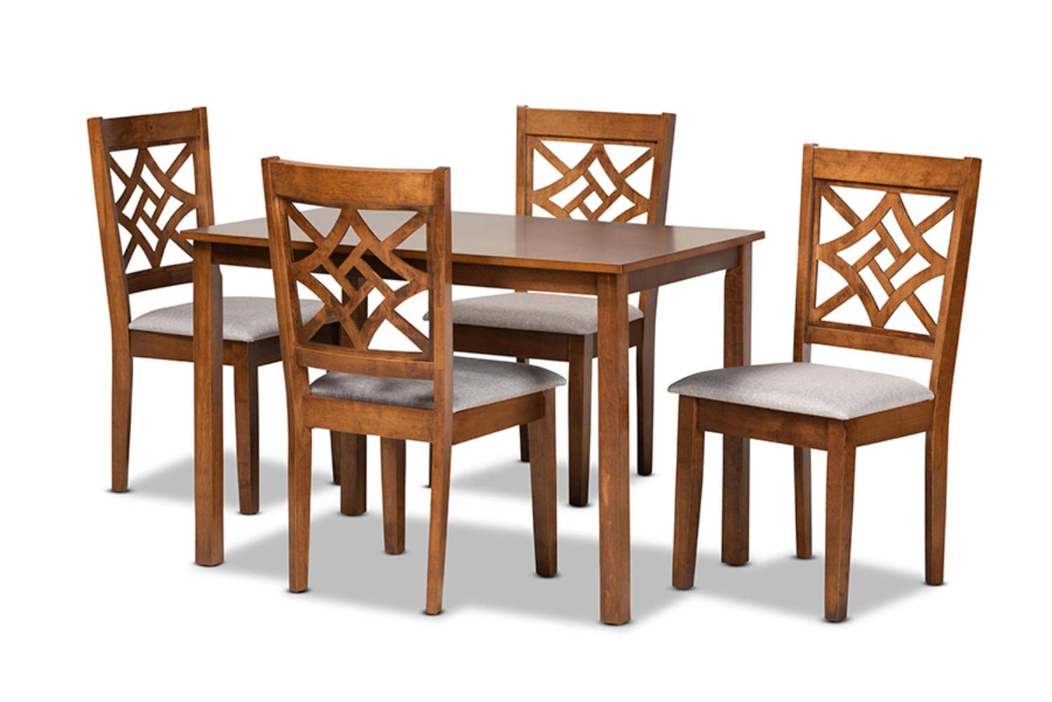 Baxton Studio Nicolette Modern and Contemporary Grey Fabric Upholstered and Walnut Brown Finished Wood 5-Piece Dining Set