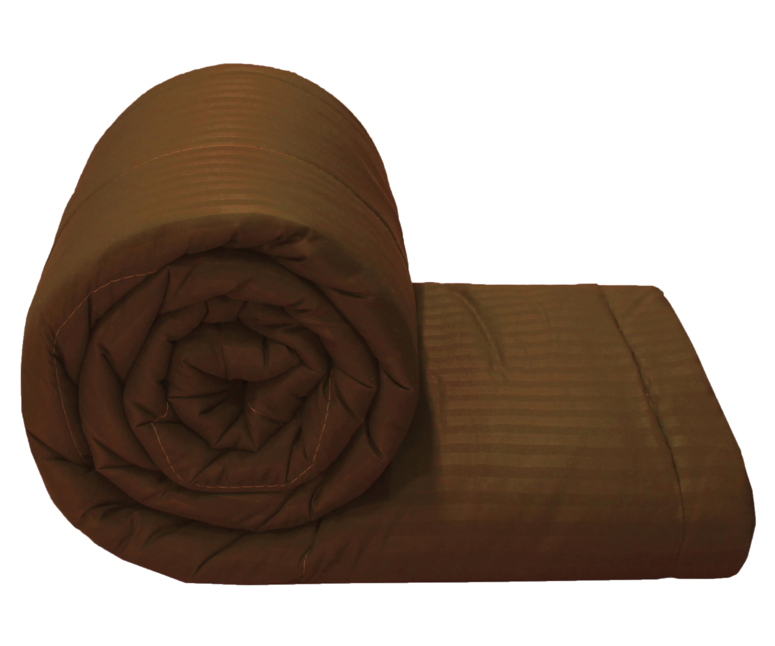 Ivaza Microfibre Comforter/Blanket/Quilt/Duvet Lightweight, All Weather Striped Print Double Bed Comforter Cofee