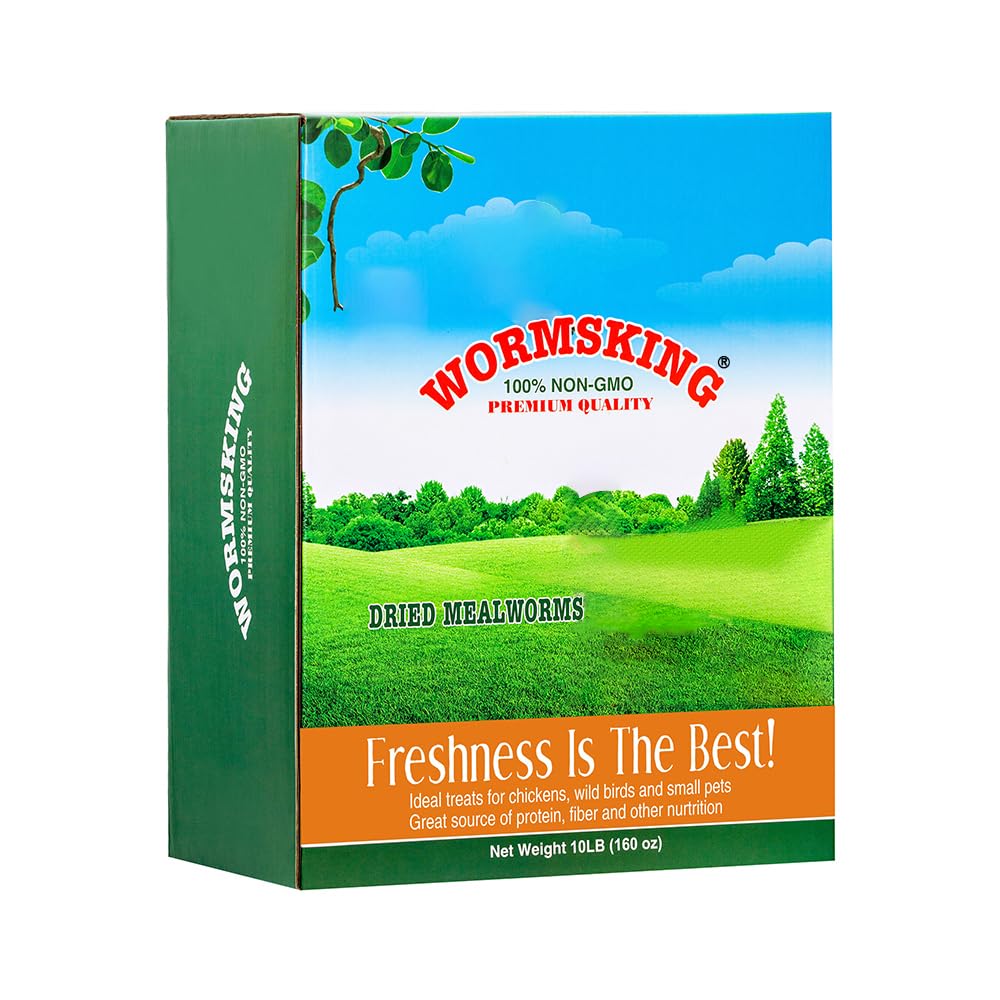 Wormsking 10Lb Dried Mealworms 100% Non Gmo, High Protein Meal Worms For Chickens, Wild Birds, Hedgehogs, Hamsters, Reptiles, Gr
