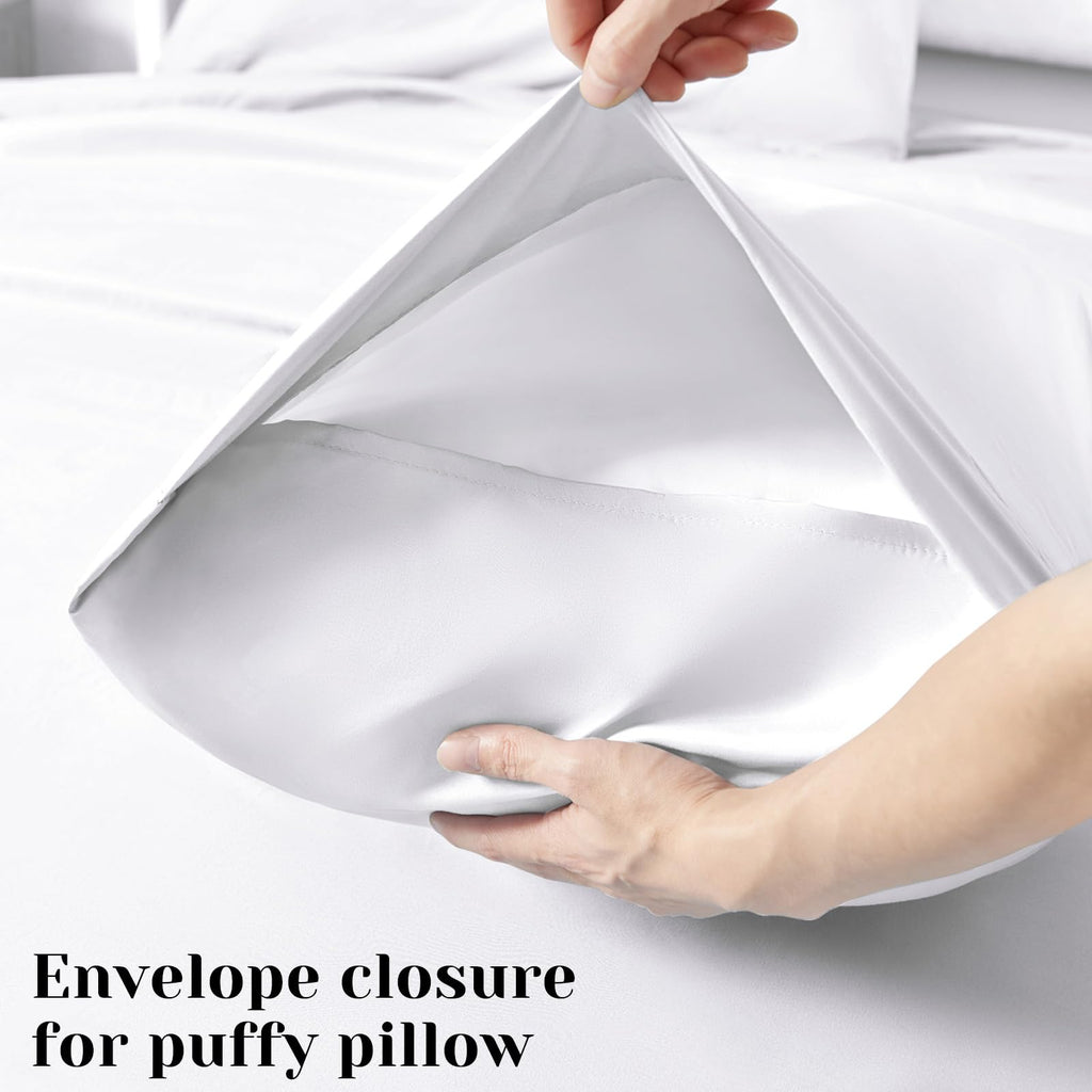 Bysure Hotel Luxury Bed Sheets Set 6 Piece(King, White) - Super Soft 1800 Thread Count 100% Microfiber Sheets With Deep Pockets,