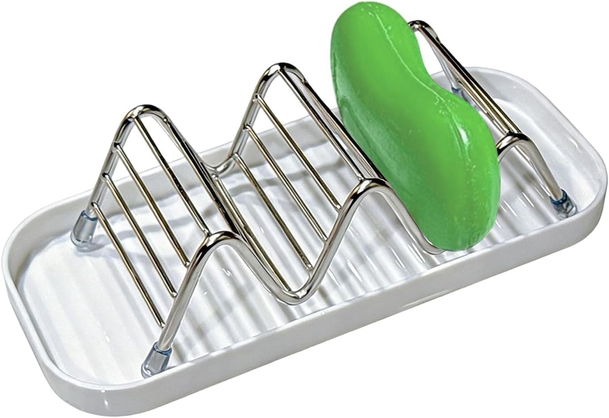 Homeloft WShaped Stainless Steel Soap Holder, Waterproof Bathroom Soap Dishes Soaps Rack with Drip Tray,DoubleSided Wave Soaps