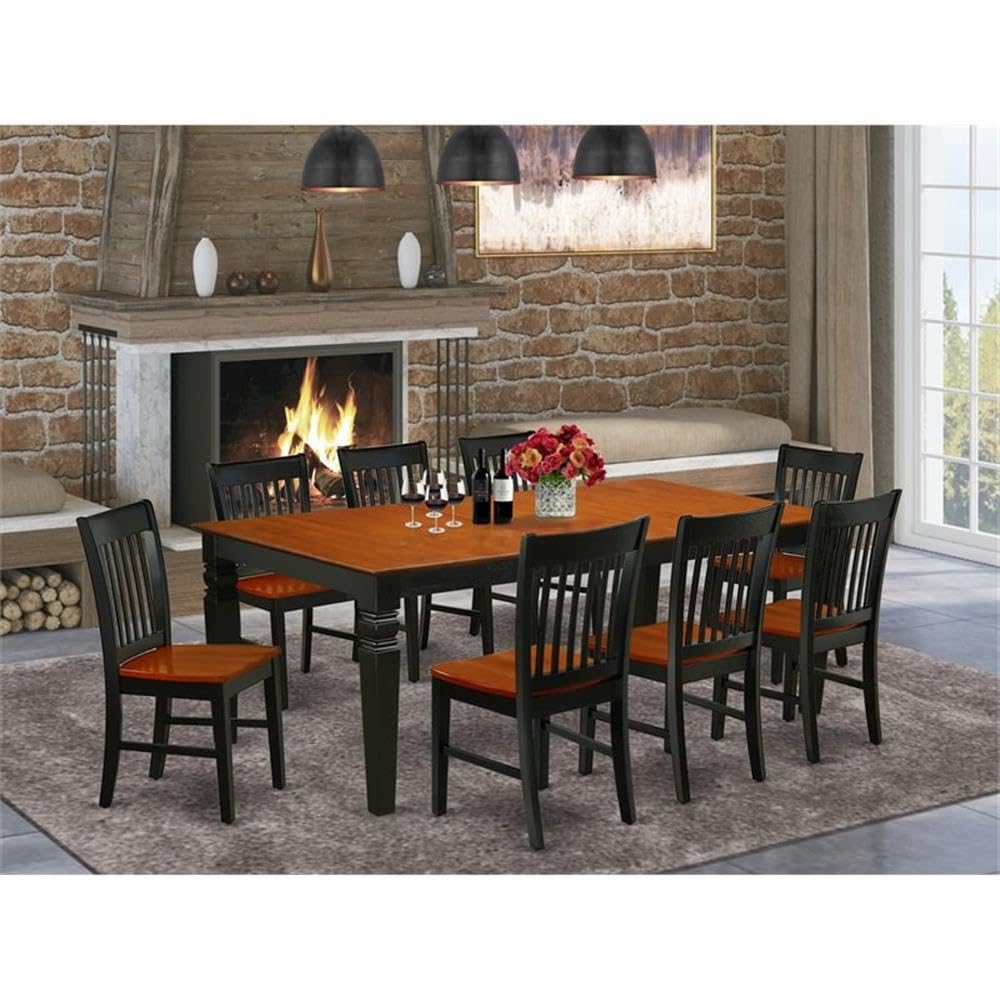 East West Furniture Lgno9-Bch-W 9 Piece Kitchen Table Set Includes A Rectangle Dining Table With Butterfly Leaf And 8 Dining Room Chairs, 42X84 Inch, Black & Cherry