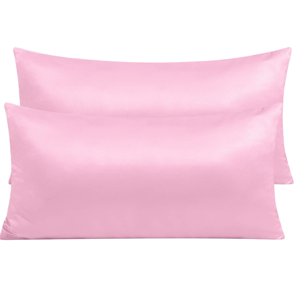 Ntbay Zippered Satin Pillow Cases For Hair And Skin, Luxury King Hidden Zipper Pillowcases Set Of 2, 20X36 Inches, Light Pink