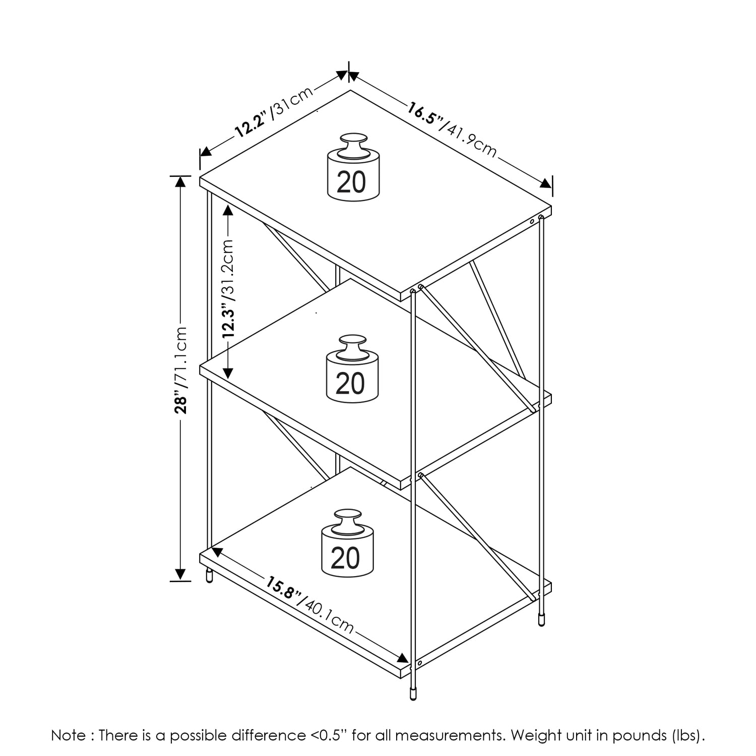 Furinno Besi 3-Tier Industrial Multipurpose Shelf Display Rack with Metal Frame, Walnut Cove