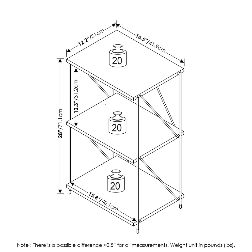 Furinno Besi 3-Tier Industrial Multipurpose Shelf Display Rack with Metal Frame, Walnut Cove
