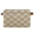 JUZIHAI Checkered Beige Large Storage Basket for Shelve,Storage Bins Closet Organizers with Handles for Home,Office, Bathroom(14