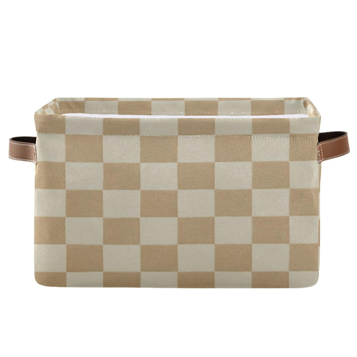 JUZIHAI Checkered Beige Large Storage Basket for Shelve,Storage Bins Closet Organizers with Handles for Home,Office, Bathroom(14