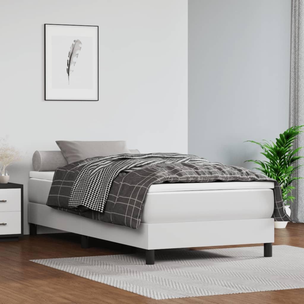 vidaXL Modern White Faux Leather Box Spring Bed Frame | Resistant Plywood and Engineered Wood Construction | Accommodates Twin XL Size Mattresses | Easy Assembly | Proposition 65 Compliant