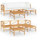 vidaXL 5 Piece Patio Lounge Set with Cream Cushions - Fine-Sanded Teak Hard Wood - Outdoor Furniture - Features Table, Footrest, Sofa with Cushions