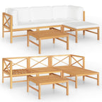 vidaXL 5 Piece Patio Lounge Set with Cream Cushions - Fine-Sanded Teak Hard Wood - Outdoor Furniture - Features Table, Footrest, Sofa with Cushions