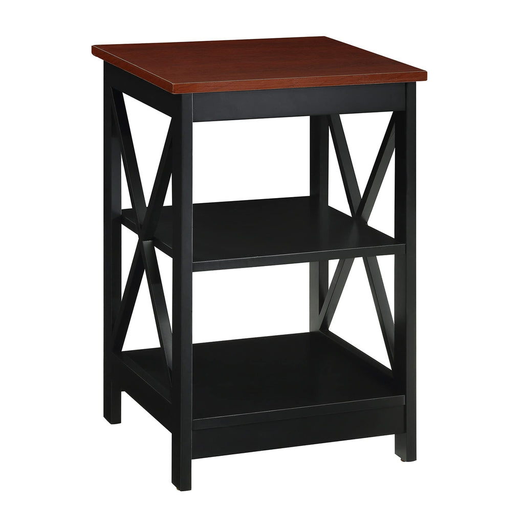 Convenience Concepts Oxford End Table 15.75" - Modern Living Room Table with Storage Shelves, Transitional Nightstand Side Table for Home Decor and Display, Cherry/Black